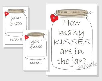 "How Many Kisses In The Jar" Game - White & Gold Sign With 30 Guess Cards For Parties - View #9