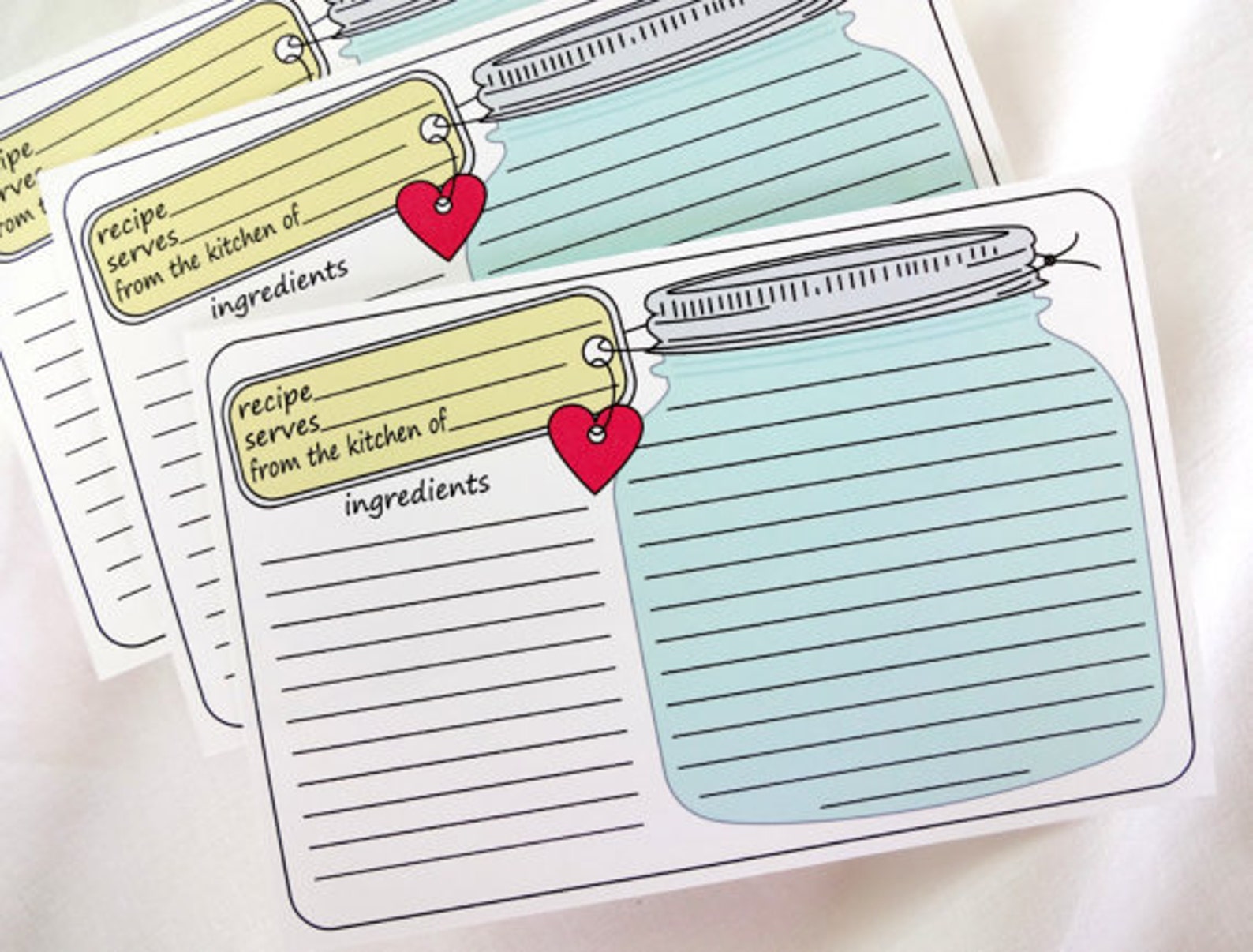 Printable Mason Jar Recipe Cards for a Bridal Wedding Shower | Etsy