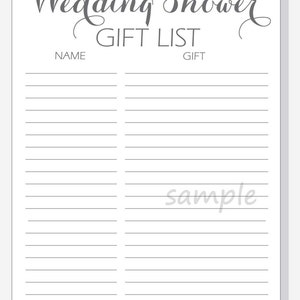 DIY Wedding Shower Gift List Printable Calligraphy Script - Etsy
