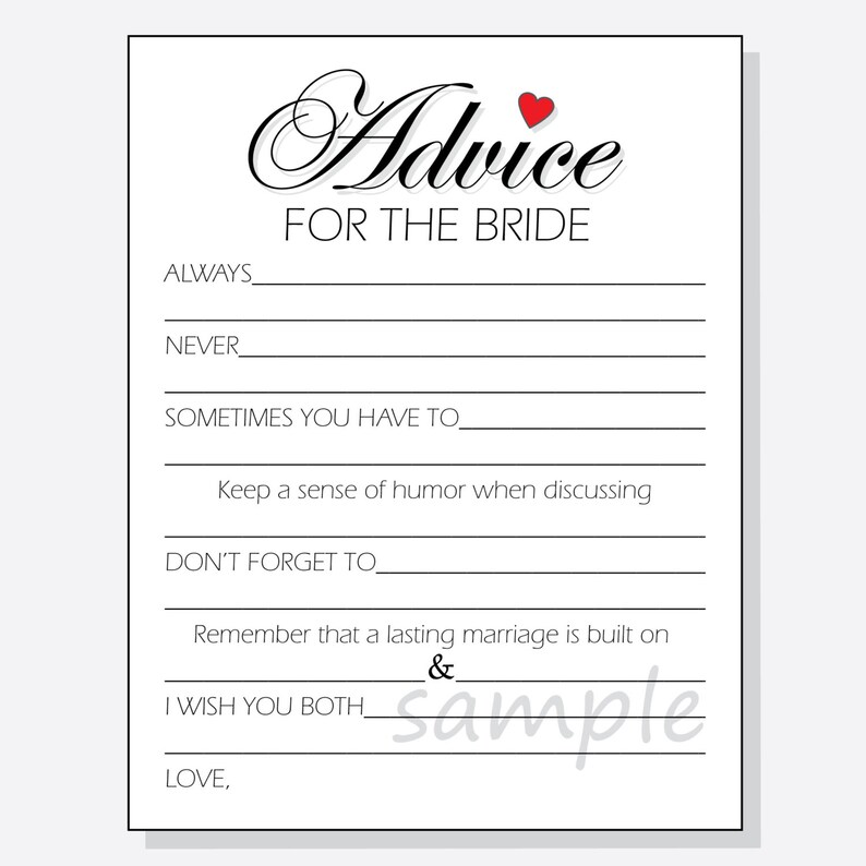 DIY Advice For The Bride Printable Cards For A Bridal Shower Etsy