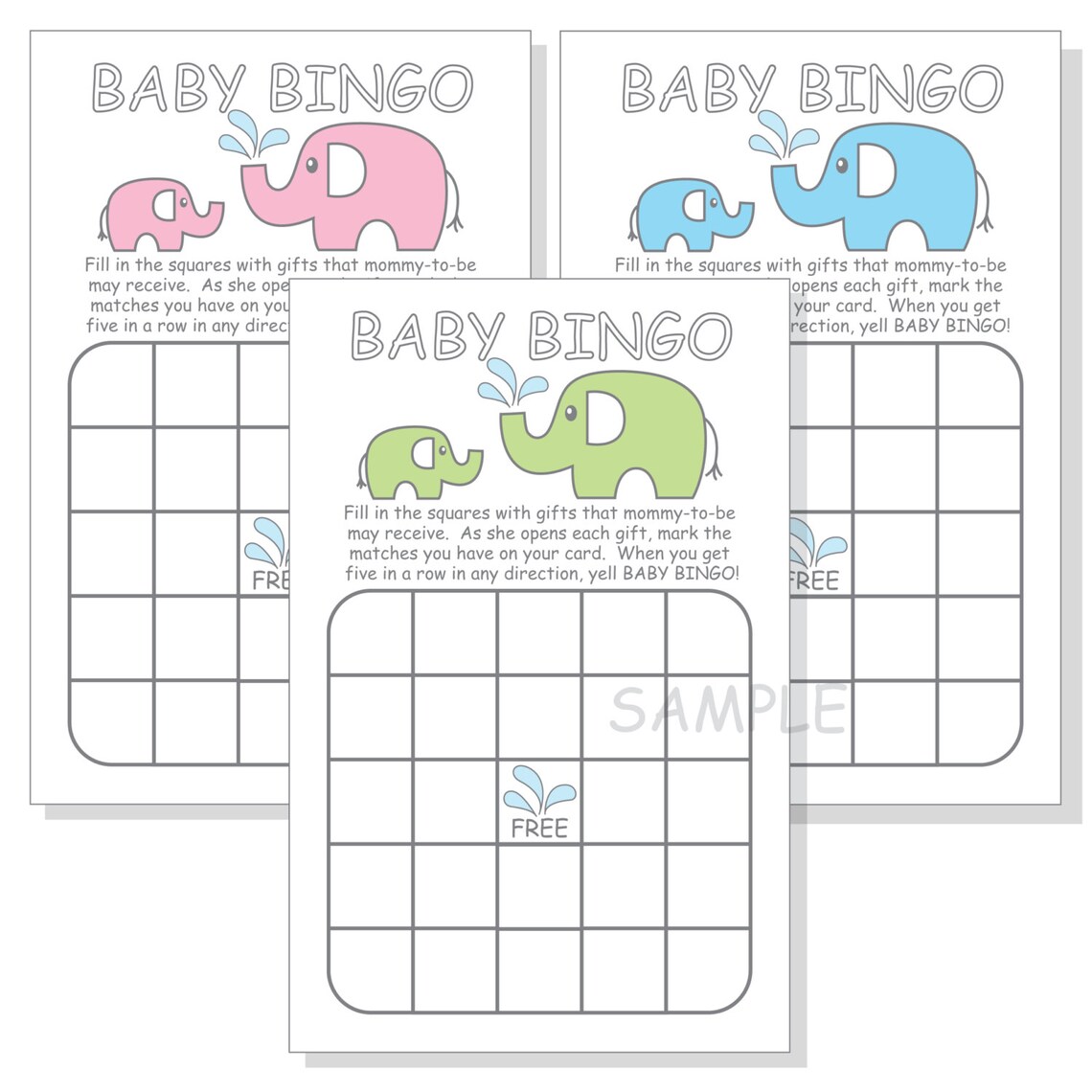 DIY Elephant Baby Shower Bingo Printable Cards for a Boy Girl Etsy