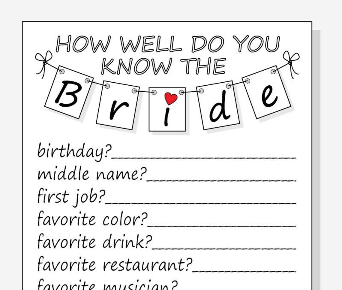 DIY How Well Do You Know The Bride Printable Cards Bridal | Etsy