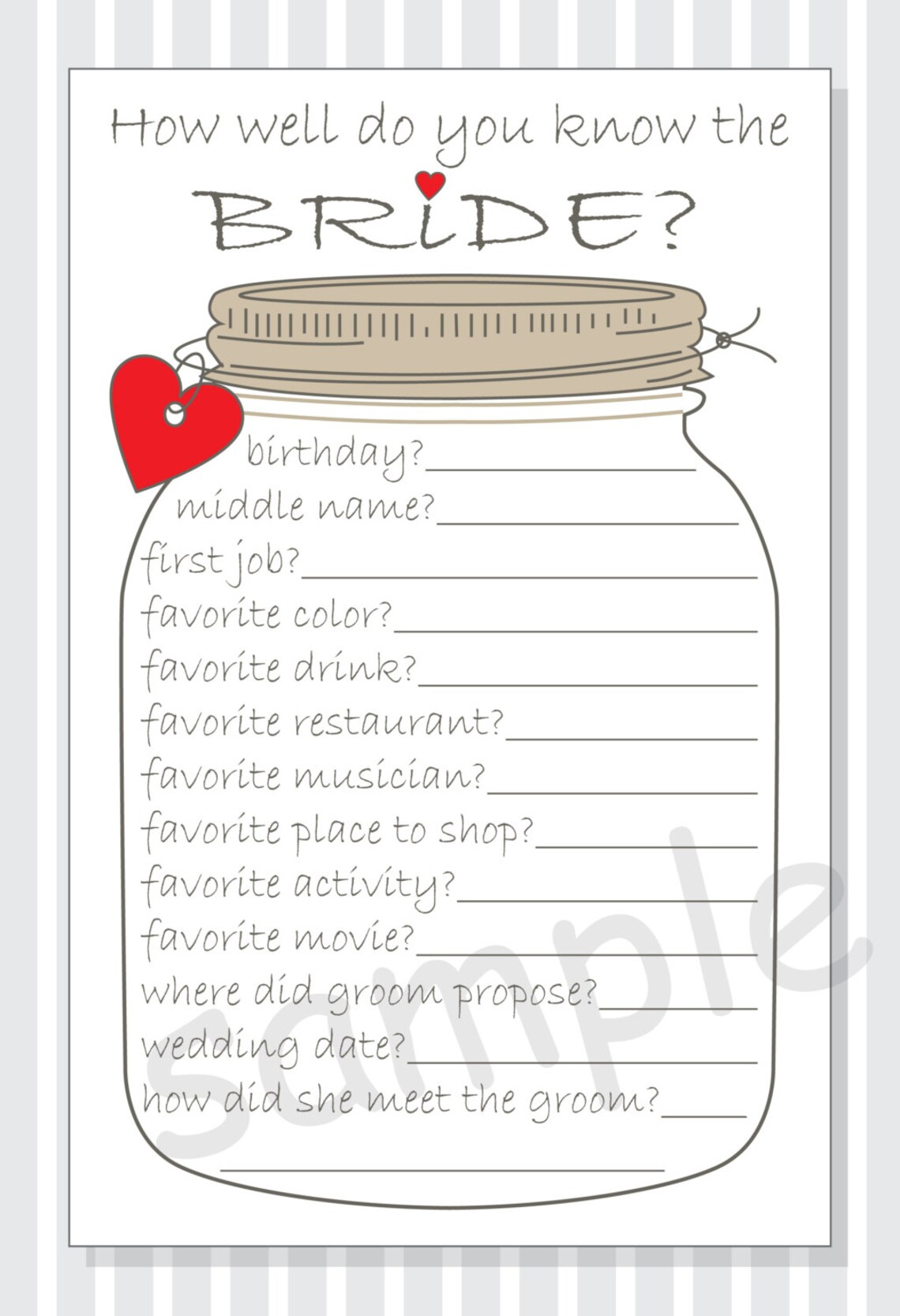 How Well Do You Know the Bride Printable Cards Bridal - Etsy