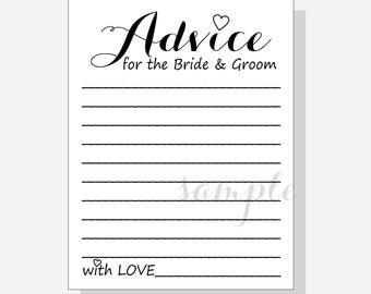 DIY Advice for the Bride &amp; Groom Printable Cards for a Bridal | Etsy