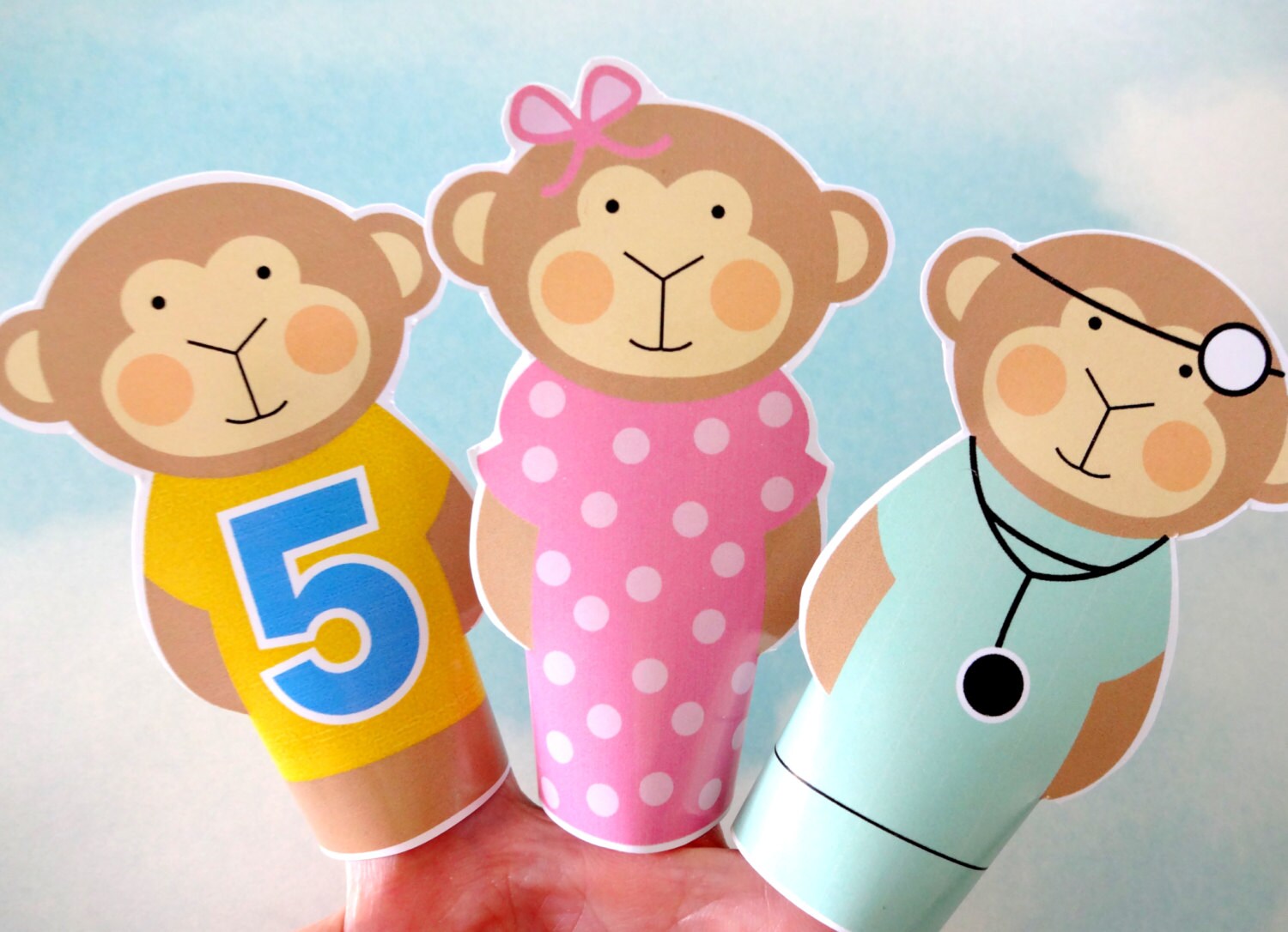 DIY Printable Finger Puppets Five Little Monkeys Jumping On The Bed 