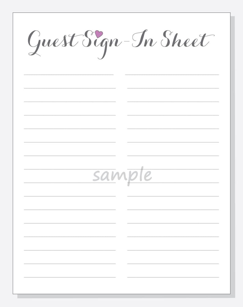 DIY Guest Signin Sheet Printable for a Wedding Bridal Etsy
