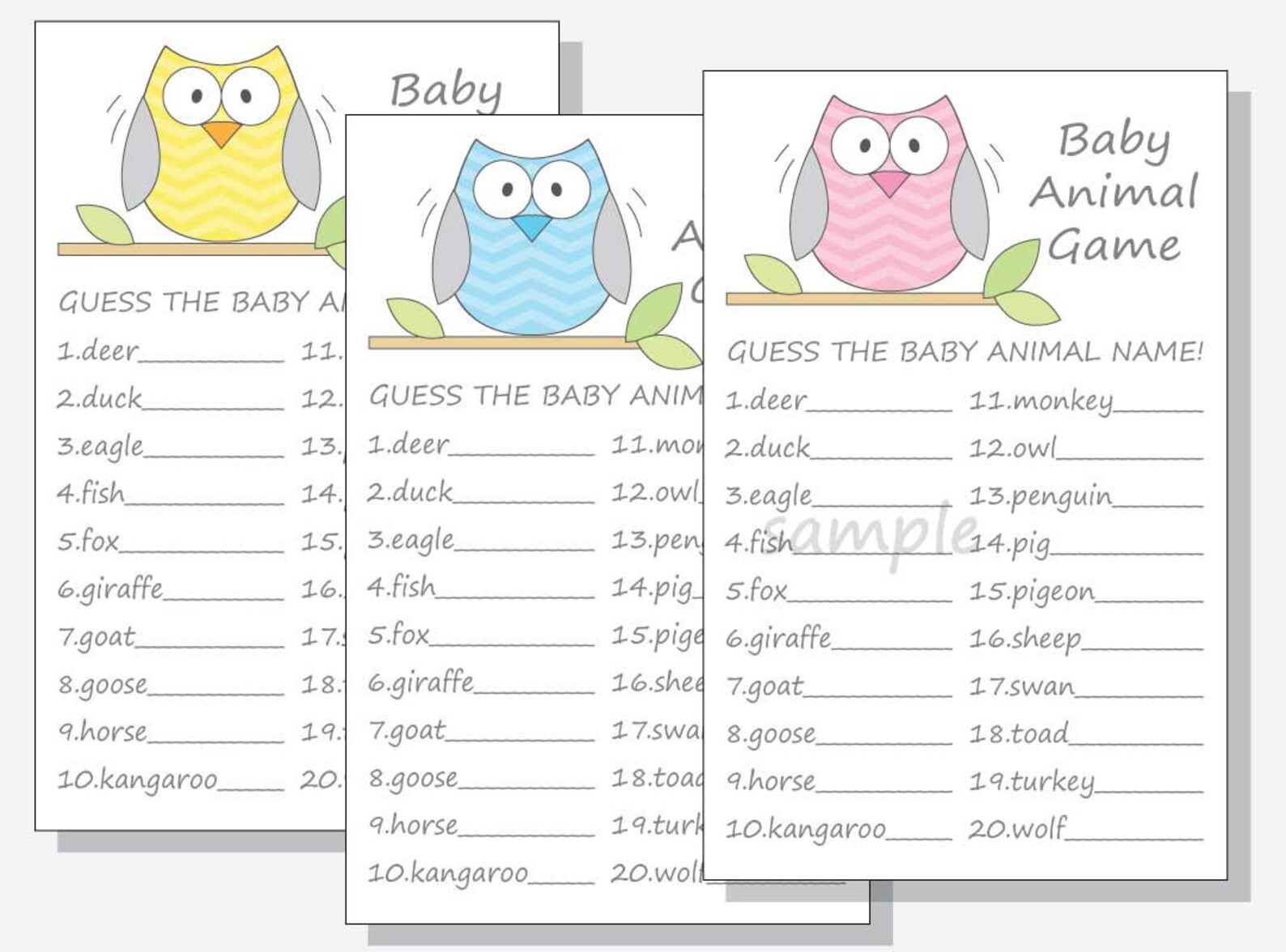 DIY Baby Animal Printable Name Game Cards for a Baby Shower Etsy