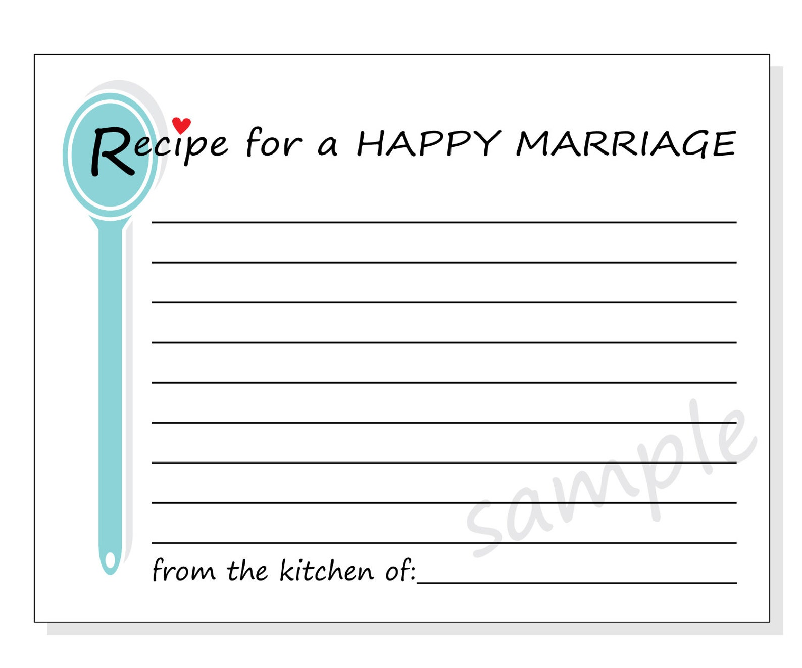 DIY Recipe for a Happy Marriage Printable Cards for a Bridal | Etsy