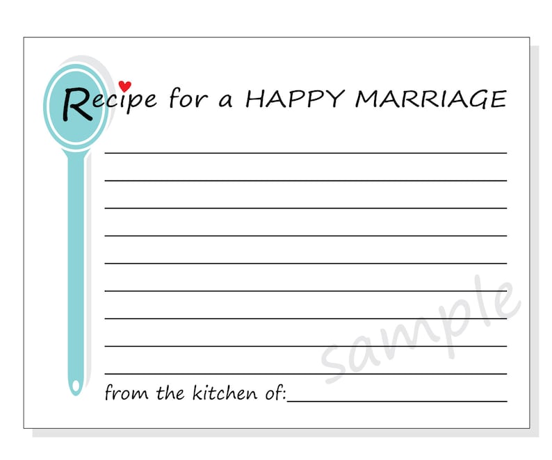 DIY Recipe for a Happy Marriage Printable Cards for a Bridal | Etsy