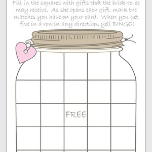 Bridal Shower Bingo Printable Cards Gift Bingo Rustic Mason Jar Design ...