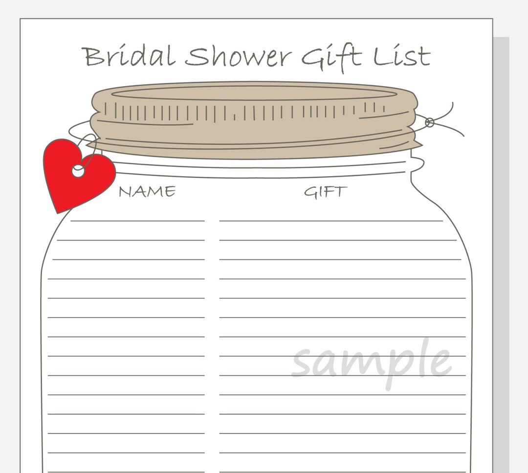 Bridal Shower Gift List Printable DIY Mason Jar Design With Red, Purple