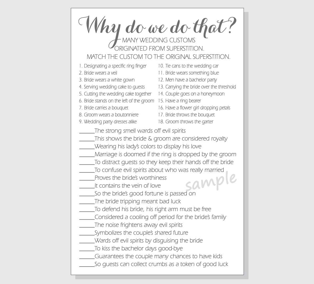 DIY Why Do We Do That Printable Cards Bridal Shower Game Etsy