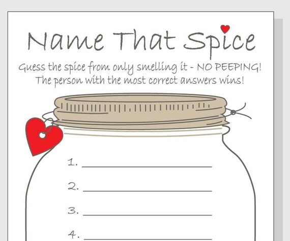 Name That Spice Printable Bridal Shower Game DIY What Spice is - Etsy