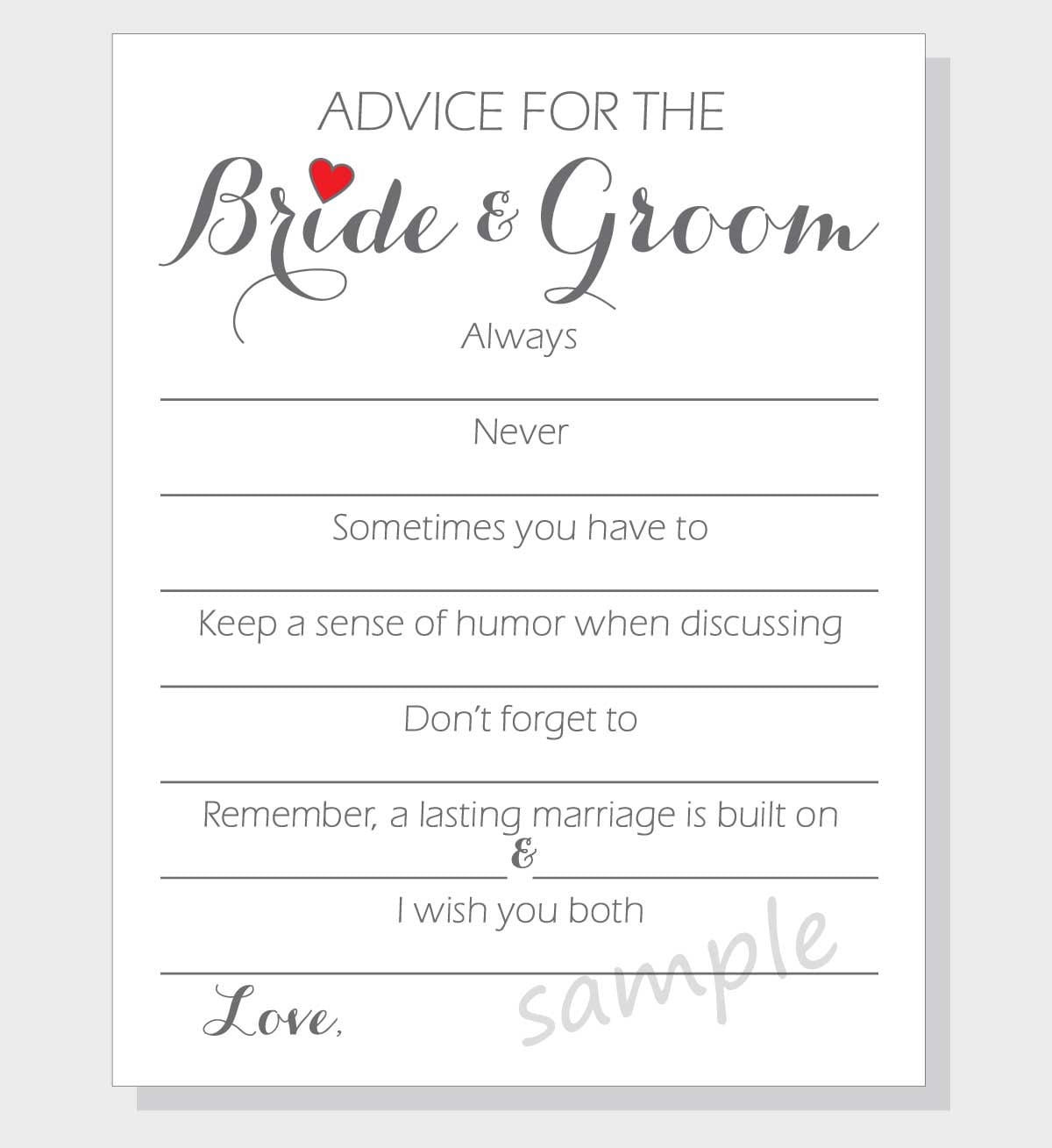 DIY Advice for the Bride &amp; Groom Printable Cards for a Bridal - Etsy