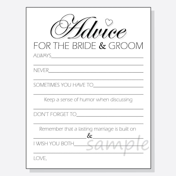 Diy Advice For The Bride Groom Printable Cards For A Shower Etsy