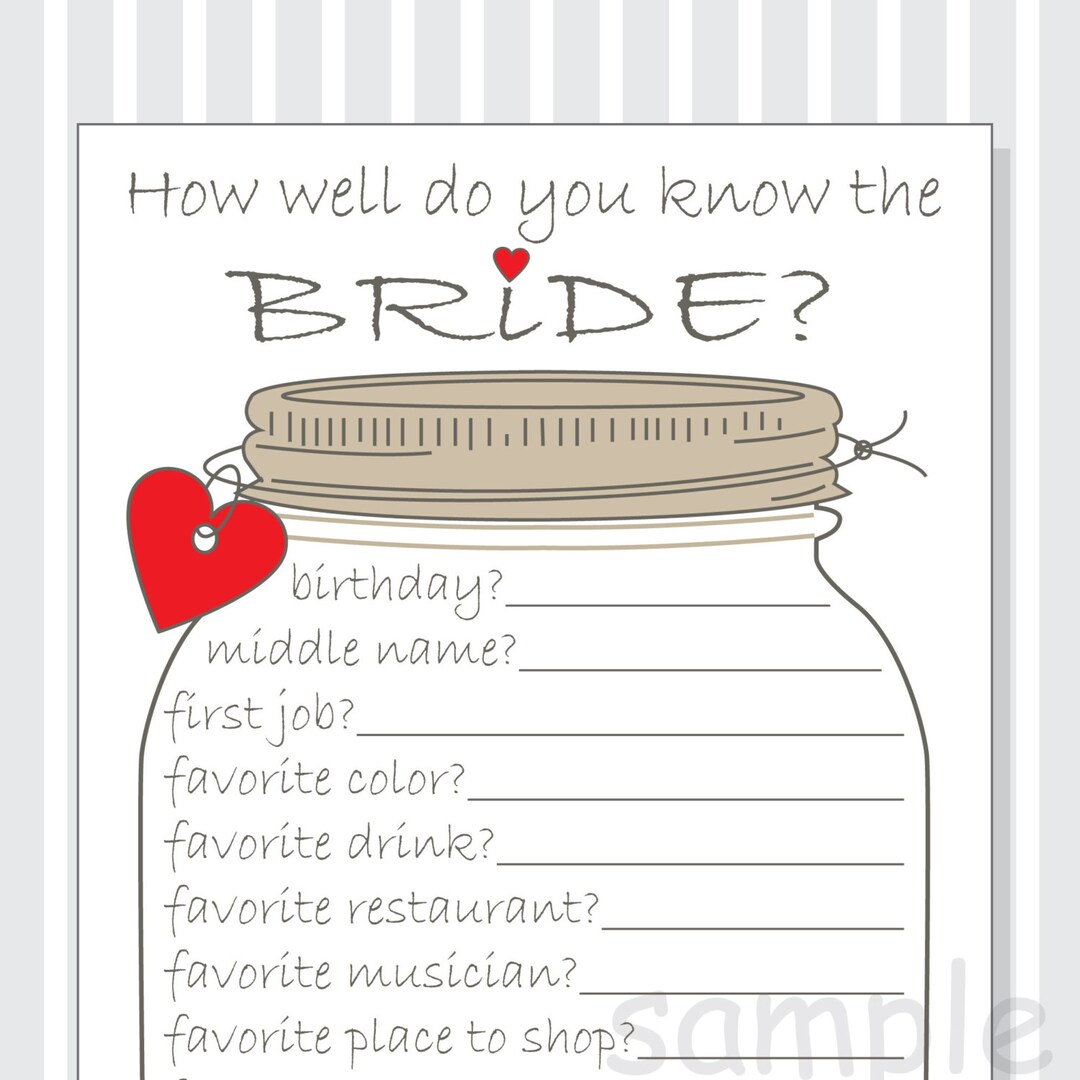 How Well Do You Know the Bride Printable Cards Bridal Shower Game DIY ...