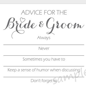DIY Advice for the Bride &amp; Groom Printable Cards for a Bridal Shower or ...