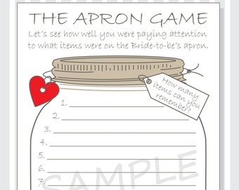 DIY Bridal Shower the Apron Game Printable Cards | Etsy