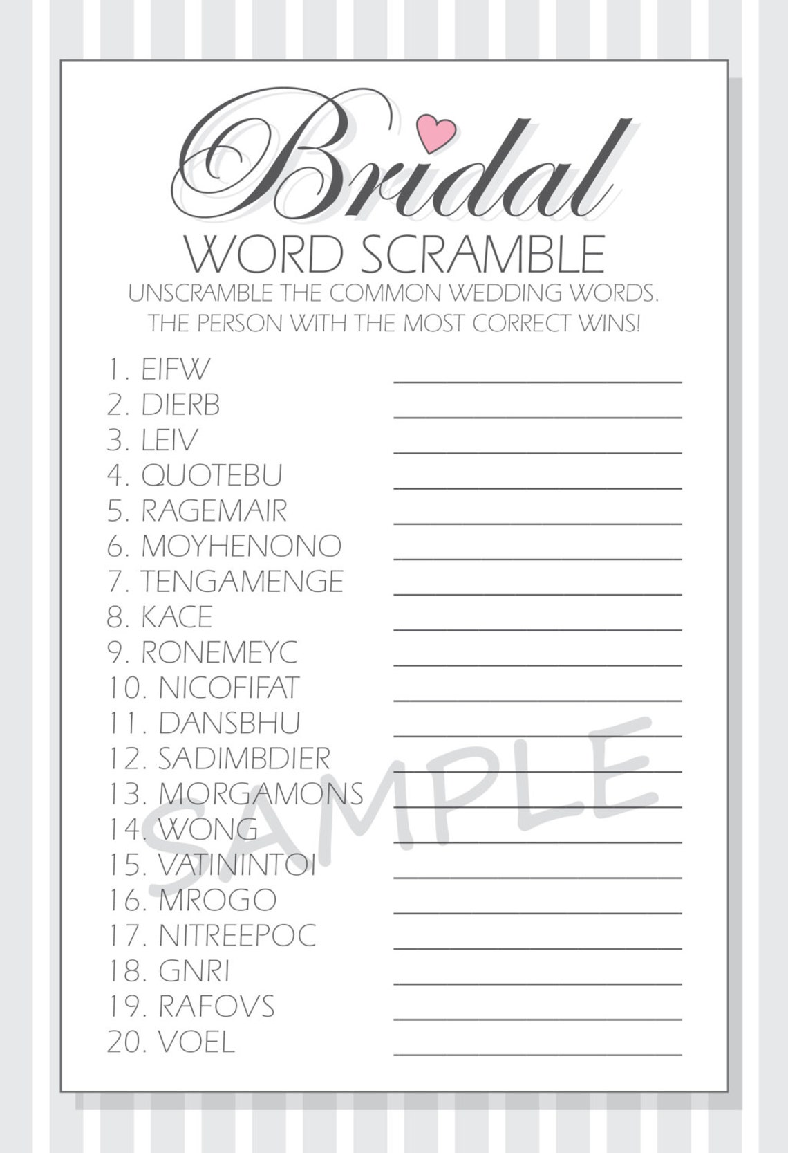 DIY Bridal Word Scramble Printable Cards for a Bridal Shower - Etsy
