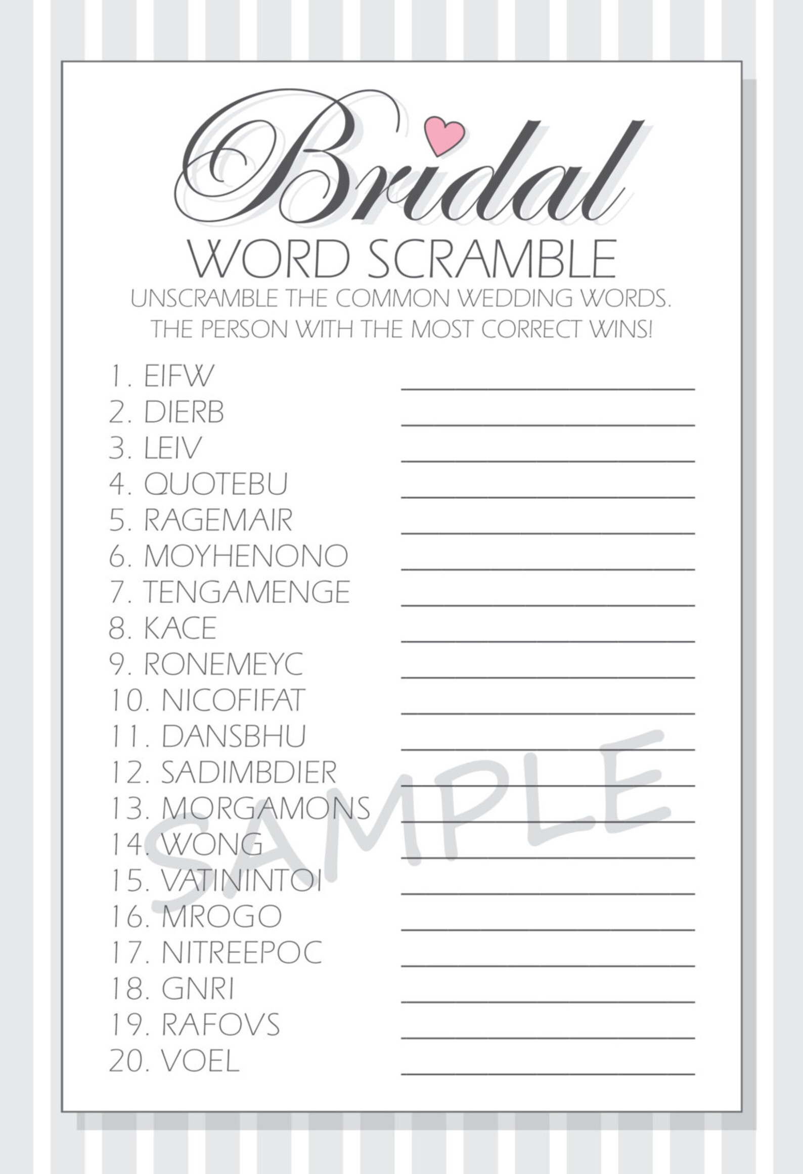 DIY Bridal Word Scramble Printable Cards for a Bridal Shower - Etsy