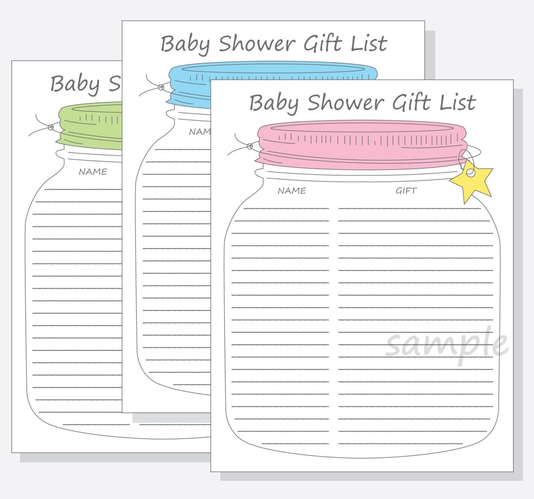 Baby Shower Guest Gift List Printable DIY Mason Jar Design With Blue