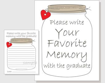 Favorite Memory with the Graduate Rustic Mason Jar Printable Cards and Sign for a Graduation Party - red hearts