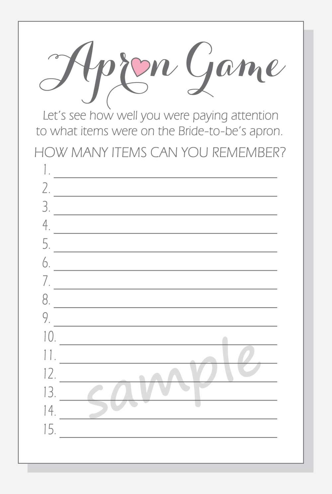 DIY Bridal Shower the Apron Game Printable Cards | Etsy