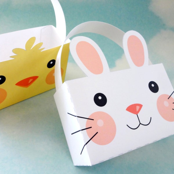 Easter Bunny Basket - Chick Easter Basket - Gift Box Template Printable - Spring Rabbit Template Design - DIY - Easter Party