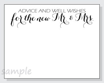 DIY Advice and Well Wishes for the new Mr. & Mrs. Printable Cards for a Wedding