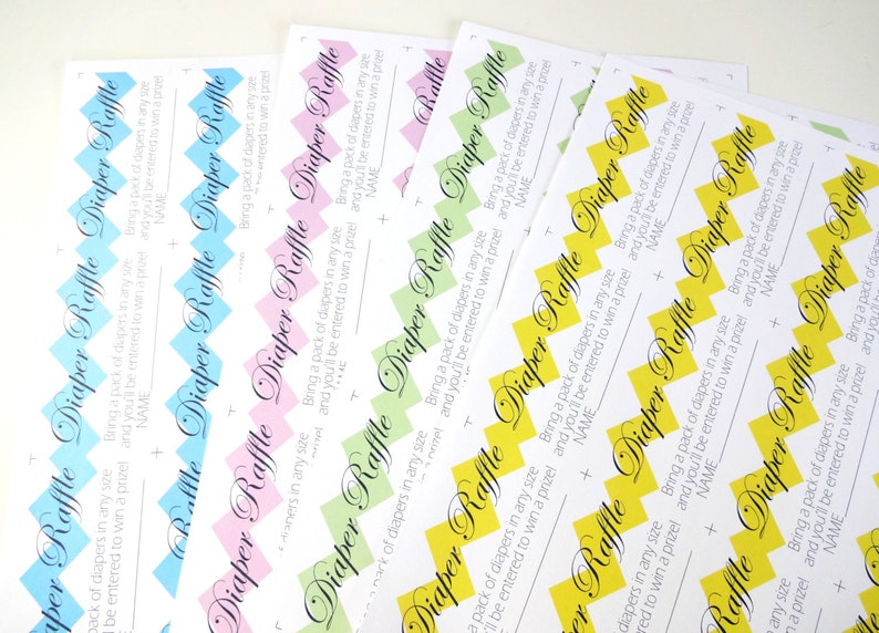 DIY Chevron Diaper Raffle Tickets for a Boy, Girl or Gender Neutral Baby Shower Printable pink, blue, yellow, green & grey image 3