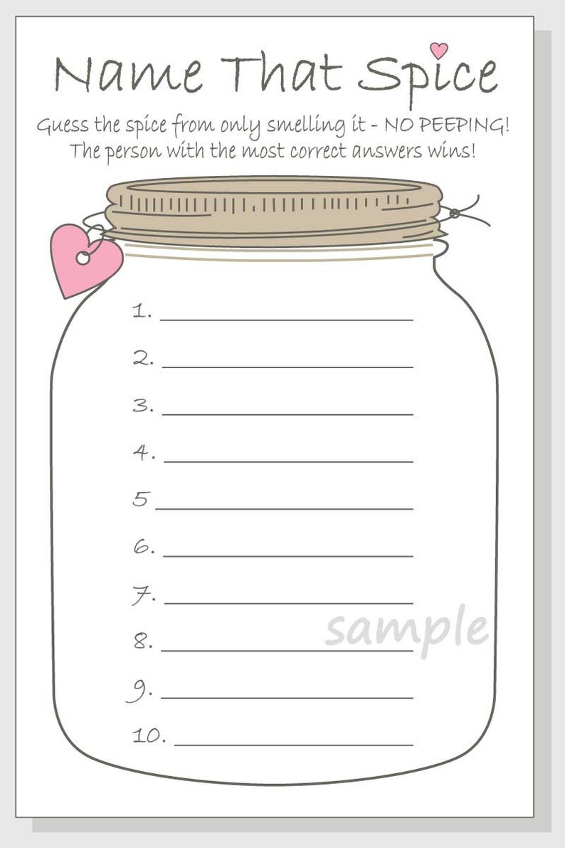 Name That Spice Printable Bridal Shower Game DIY What Spice is - Etsy