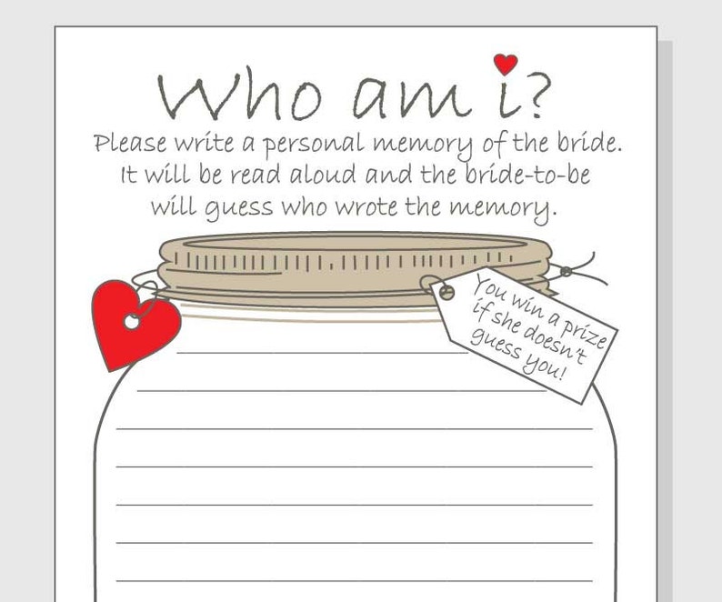 Who Am I Printable Bridal Shower Game DIY Instant Download Etsy