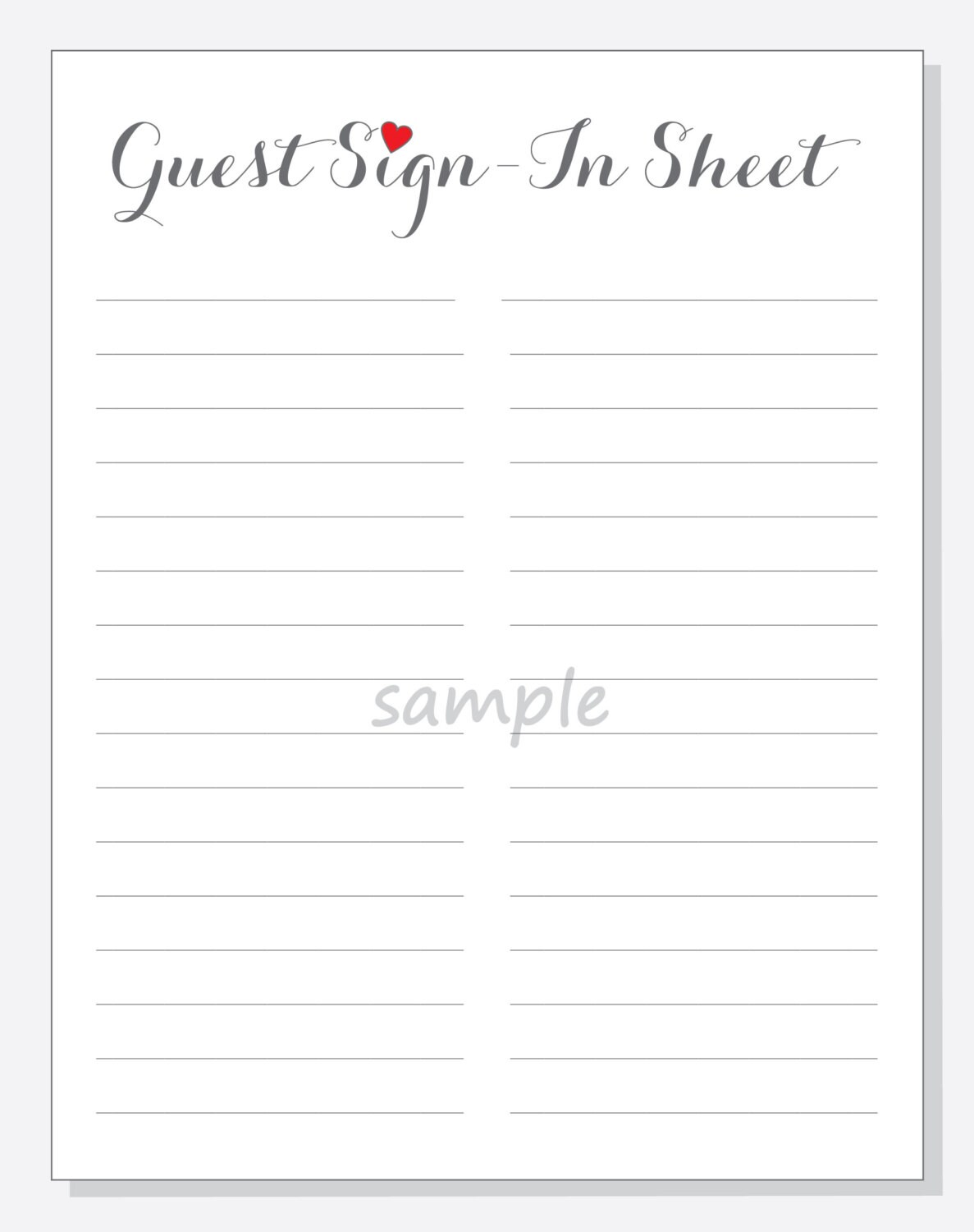 DIY Guest Sign-in Sheet Printable for a Wedding, Bridal Shower, Anniversary Party - Script With Red, Purple, Pink or Clear Heart - Etsy diy-guest-sign-in-sheet-printable-for-a-wedding-bridal-shower-anniversary-party-script-with-red-purple-pink-or-clear-heart-etsy