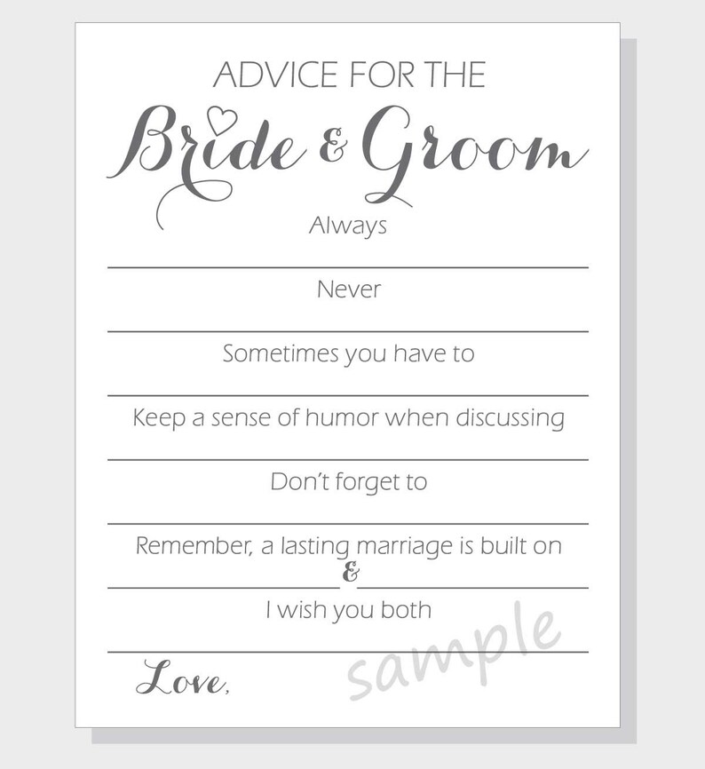 DIY Advice for the Bride &amp; Groom Printable Cards for a Bridal | Etsy