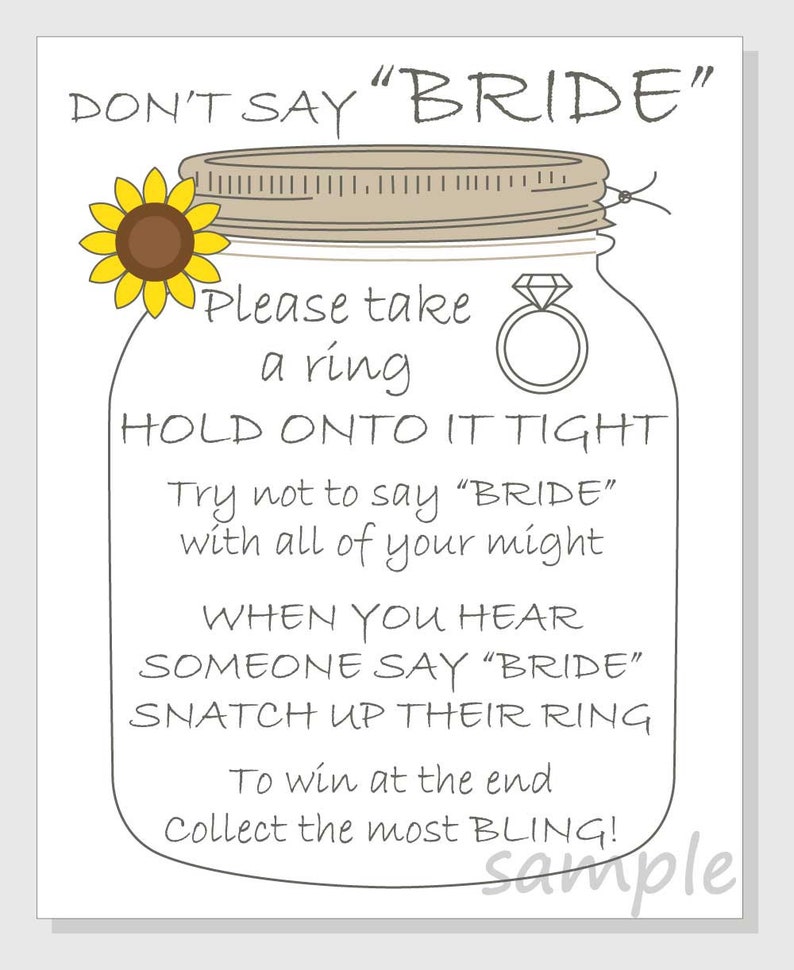 Don't Say Bride Ring Game Sign Bridal Shower Printable | Etsy