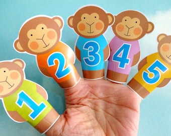 DIY Printable Finger Puppets - Five Little Monkeys Jumping on the Bed PDF Download