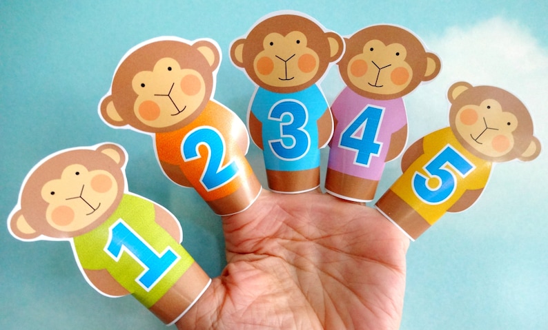 Finger Puppet Using Number DIY Printable Finger Puppets - Five Little Monkeys Jumping on the Bed ...