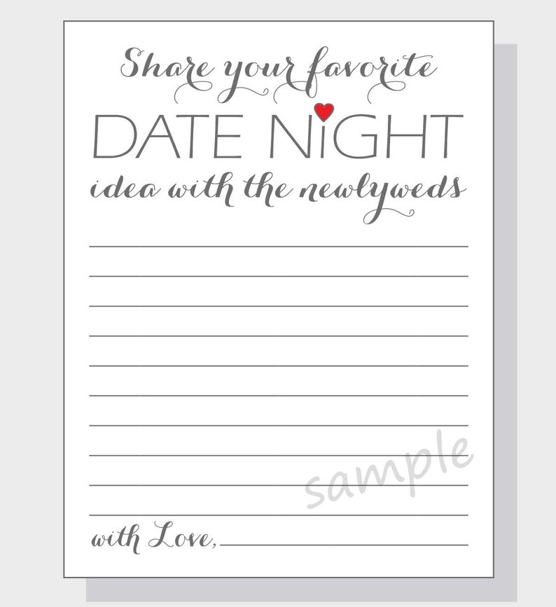 DIY Date Night Idea Printable Cards for a Bridal Shower | Etsy
