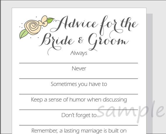 Diy Advice For The Bride Groom Printable Cards For A Shower Etsy