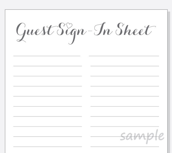 diy guest sign in sheet printable for a wedding bridal etsy sign in sheet printable