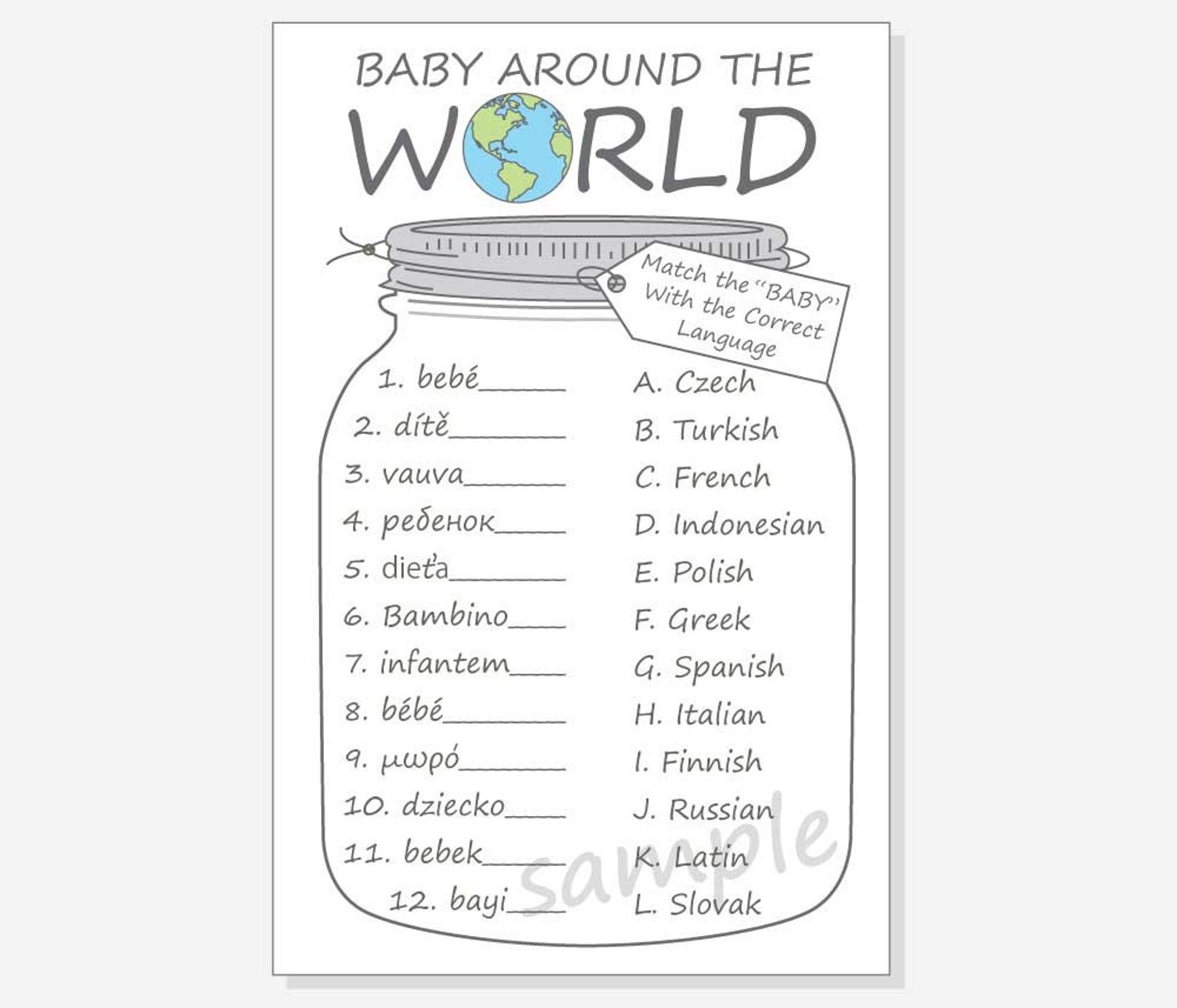 DIY Baby Around the World Printable Cards for a Baby Shower | Etsy