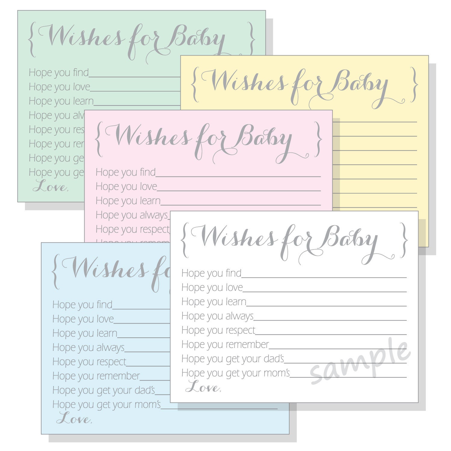 DIY Wishes for Baby Printable Cards for a Boy Girl or Gender Etsy