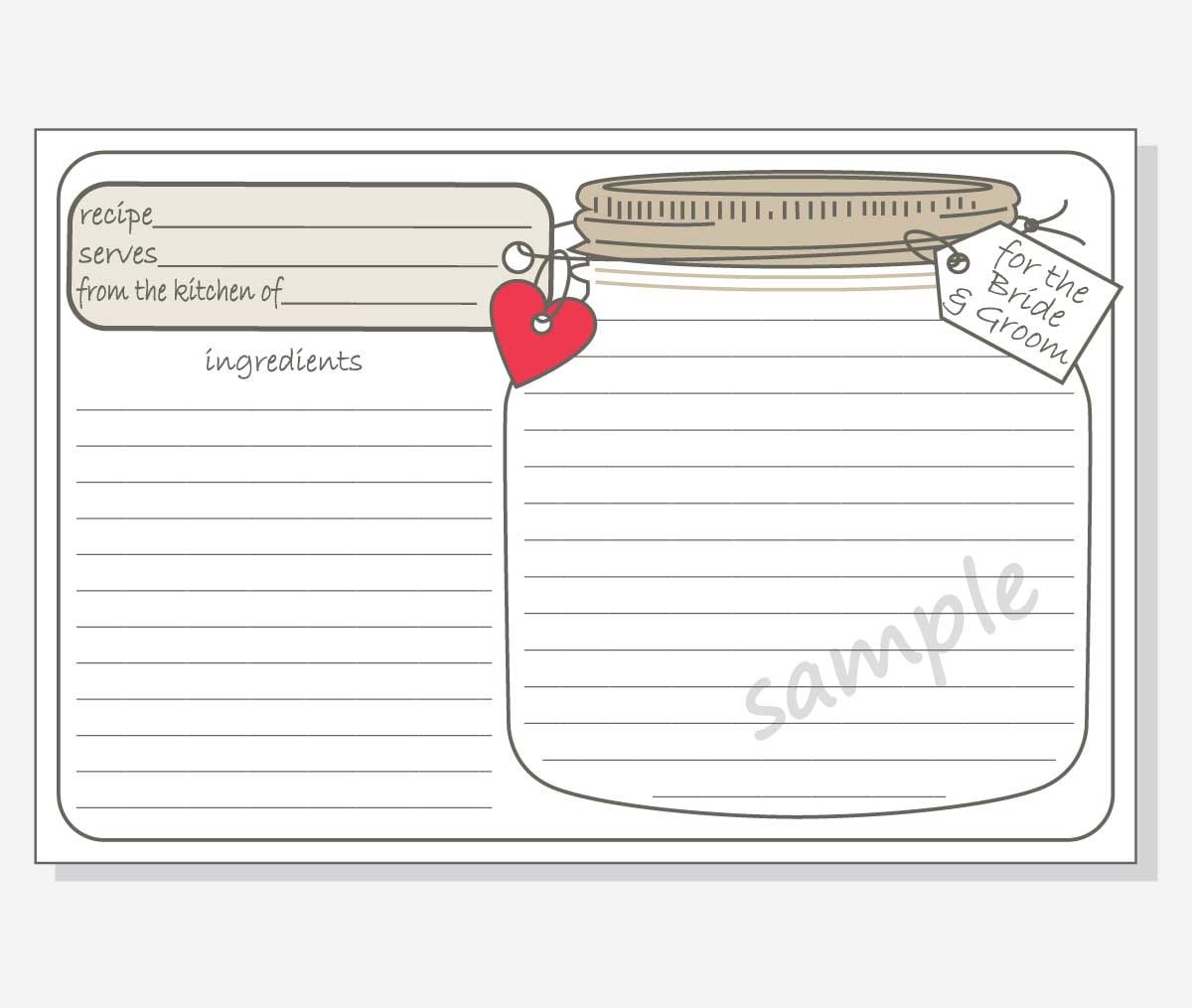 DIY Printable Mason Jar Recipe Cards for the Bride &amp; Groom | Etsy
