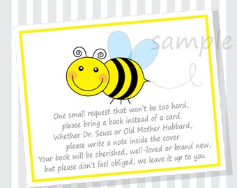 Printable Baby Shower Book Request - Book instead of Card Insert - DIY Bumble Bee Design with Pink, Blue or Grey Wings