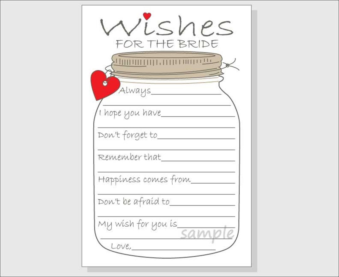 Wishes for the Bride Printable DIY Cards Bridal Shower Game Rustic ...