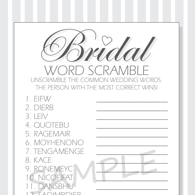 DIY Bridal Word Scramble Printable Cards for a Bridal Shower | Etsy