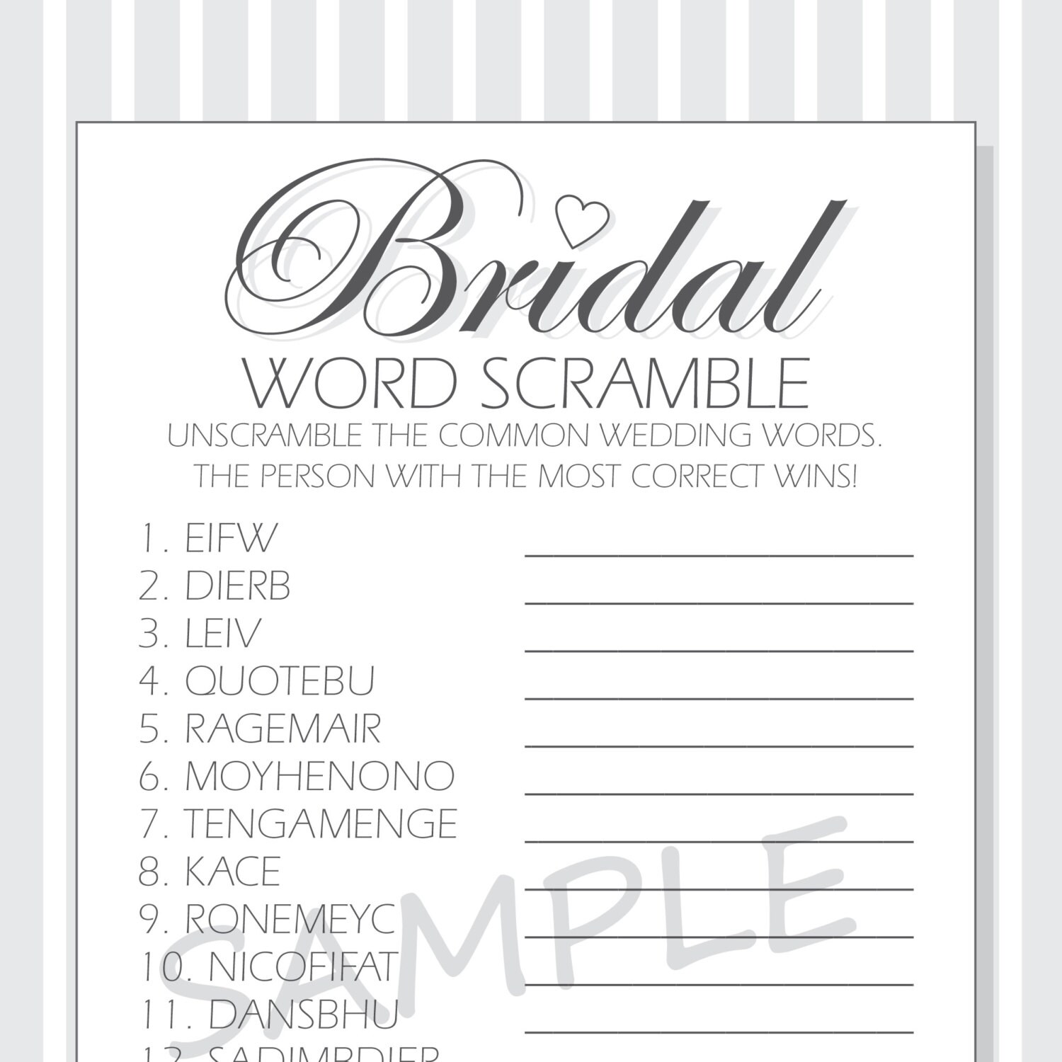 DIY Bridal Word Scramble Printable Cards For A Bridal Shower Etsy