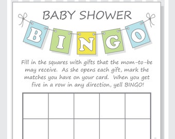 DIY Pennant Baby Shower Bingo Printable Cards for a Baby Boy