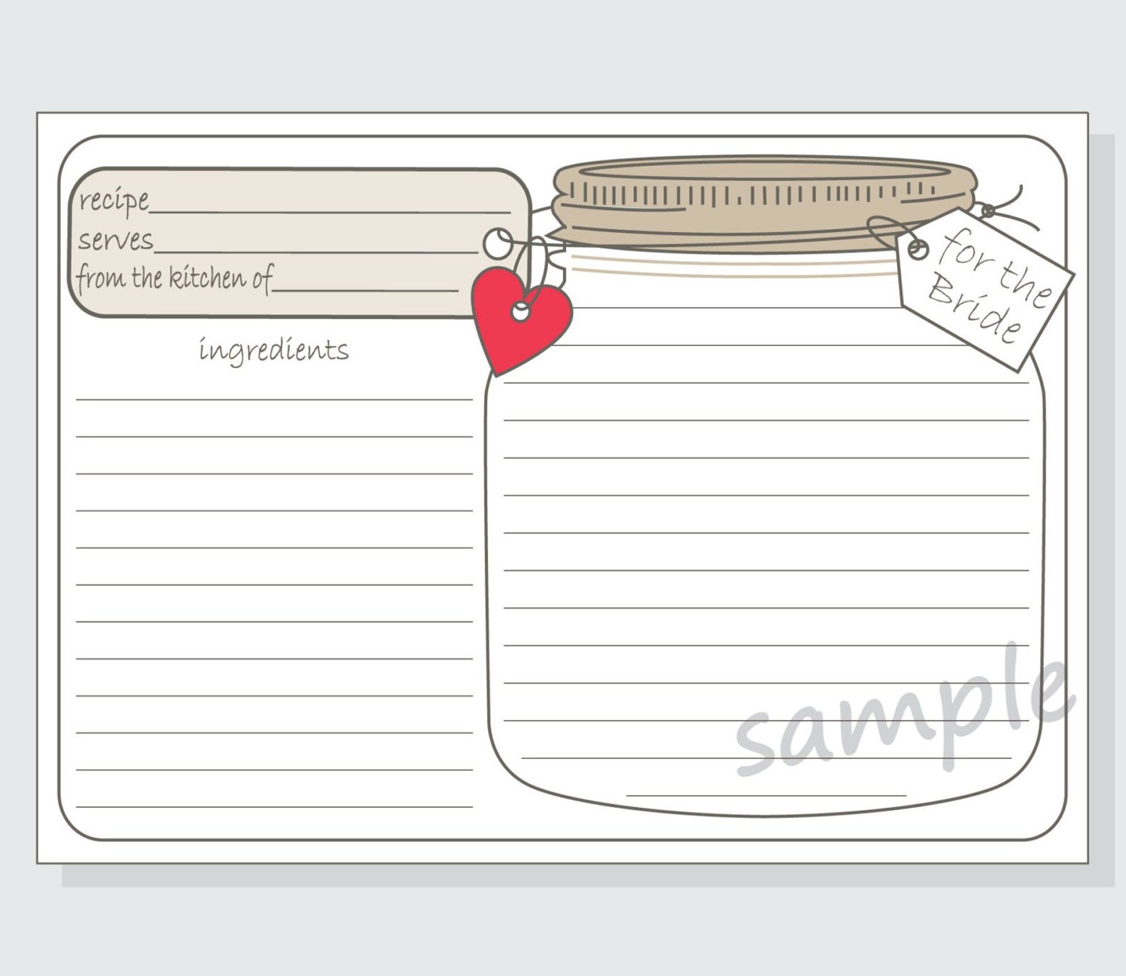 Printable Mason Jar Recipe Cards for the Bride DIY With Red - Etsy