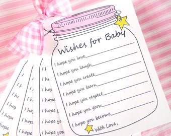 DIY Wishes for Baby Cards - Pink Mason Jar for a  Girl Baby Shower - Printable JPEG